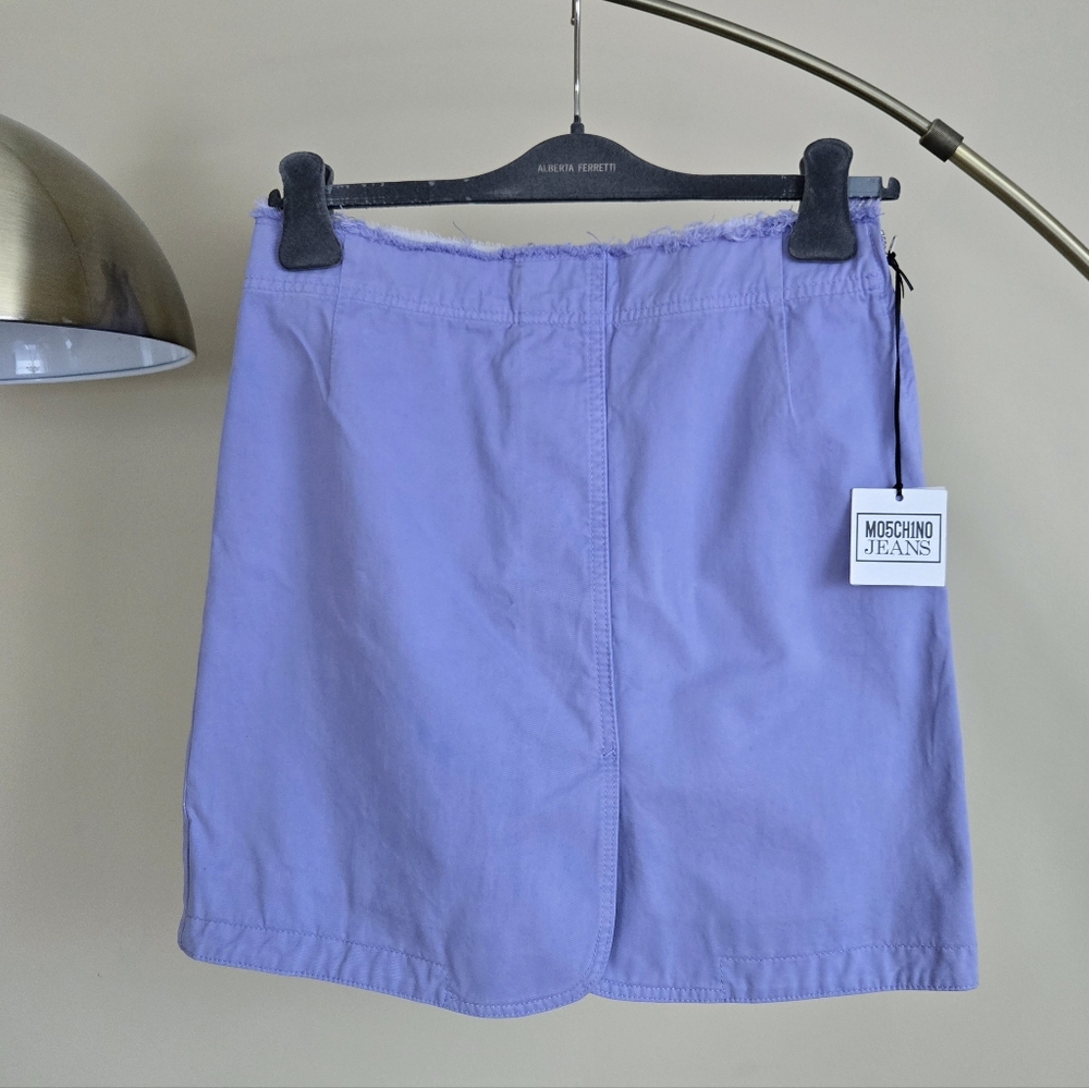 NWT MOSCHINO JEANS  Light Purple Denim Raw Edge Trim Mini Skirt Size:S/XS